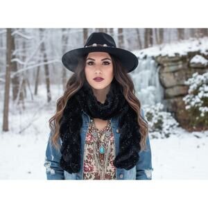 Cejon Black Faux Fur Sequin Scarf